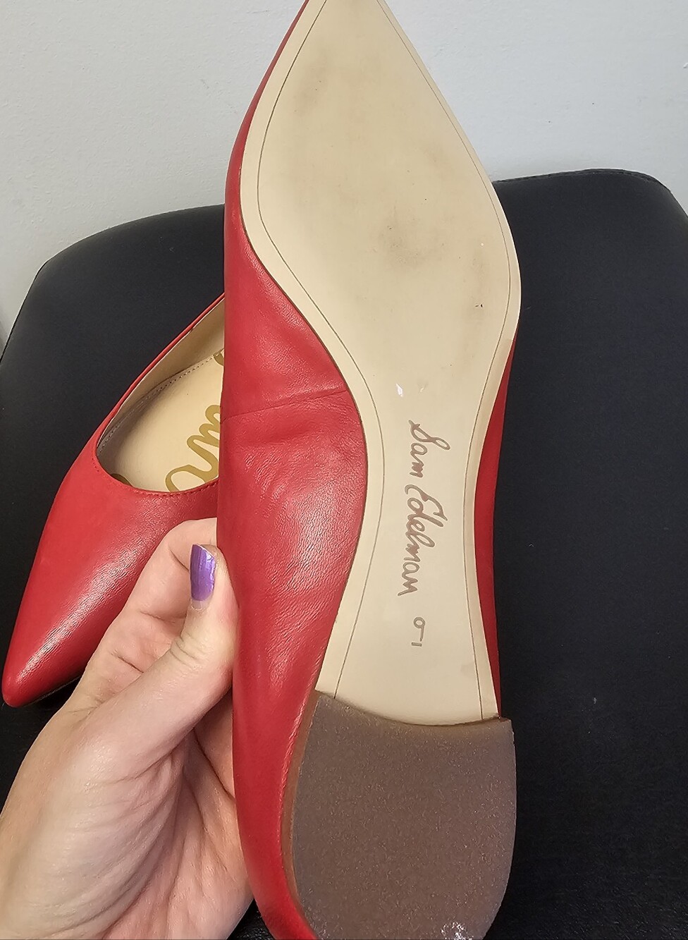 Sam Edelman Sally Pointed Toe Red Leather Flats Size 9 - Picture 3 of 13